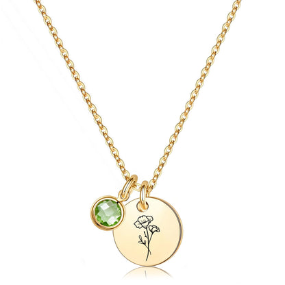 Birth Flower Necklaces for Women, 18K Gold Plated Birthstone Necklaces