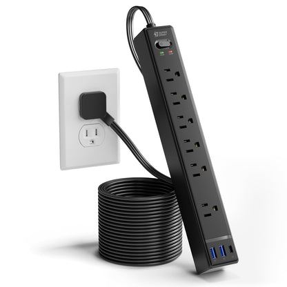 SUPERDANNY 6Ft Thin Extension Cord, Flat Plug Surge Protector Power Strip