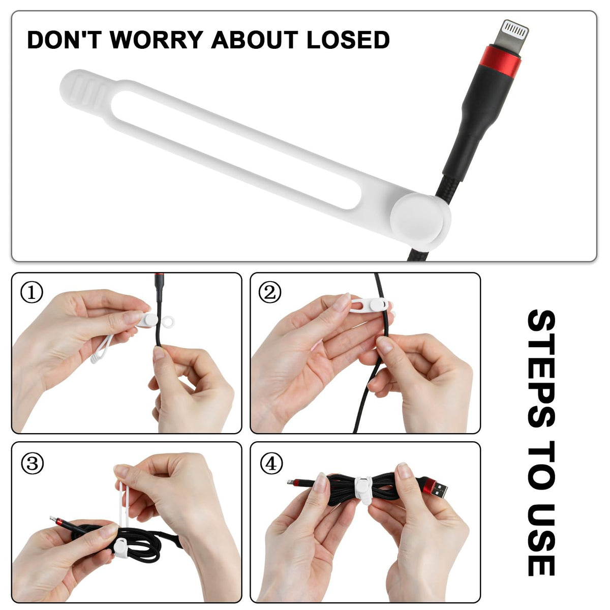 Silicone Cable Ties, Cord Organizer Cable Management,2Sizes-Grey