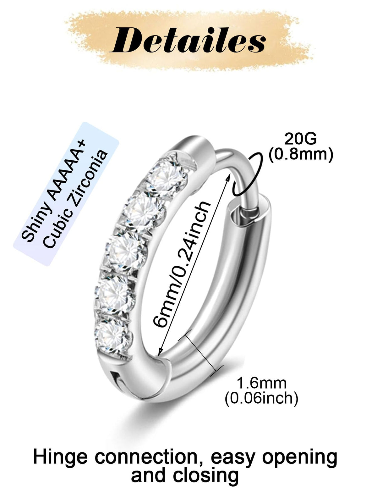 CZ Huggie Hoop Earrings, Stainless Steel Small Hoop Earrings