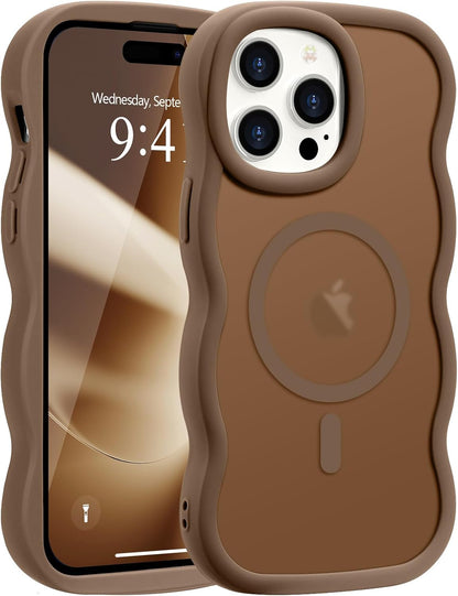Pepmune for iPhone 16 Pro Max Case Curly Wavy Frame Translucent, Burgundy