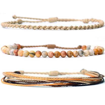 Mezcla Vida Handmade Natural Stone Beaded Healing Bracelet Gift for Men Adjustable Rope String Bracelet