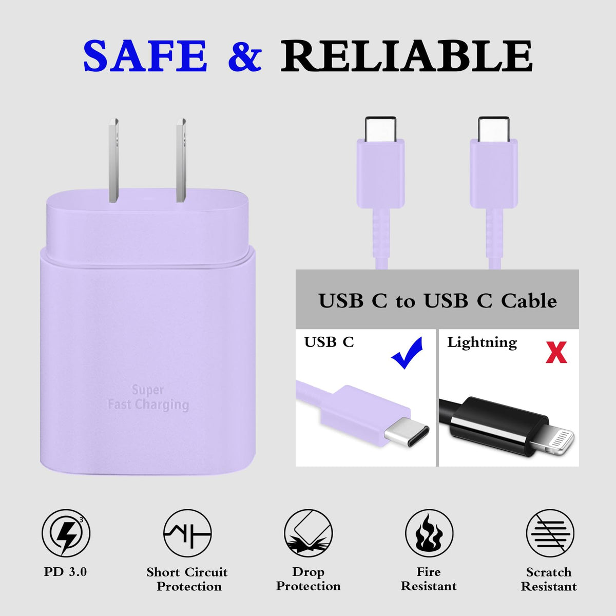 Type C Charger Fast Charging 2-Pack 25W Long 6FT USB C Cable