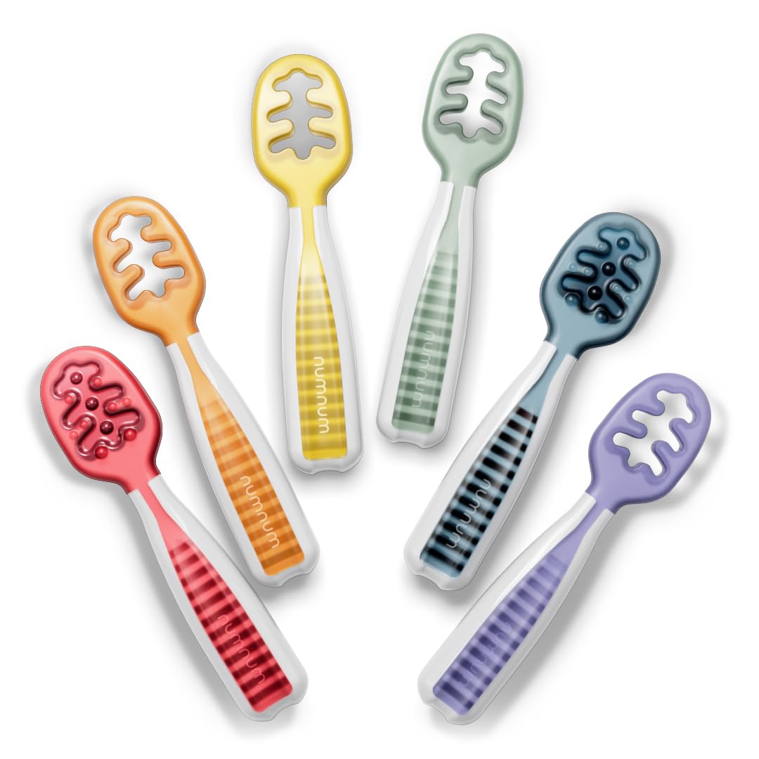 NumNum Baby Spoons Self Feeding 6 Months, 2-Pack Blue/Orange