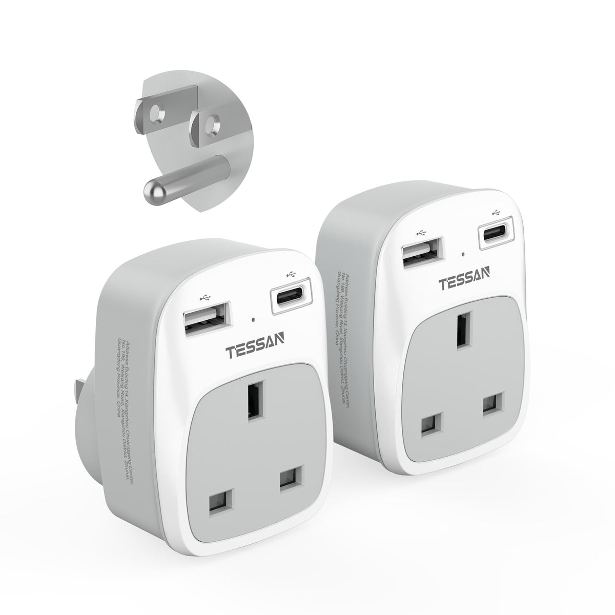 TESSAN UK to South Africa Plug Adapter, Type M Travel Adapter with USB C