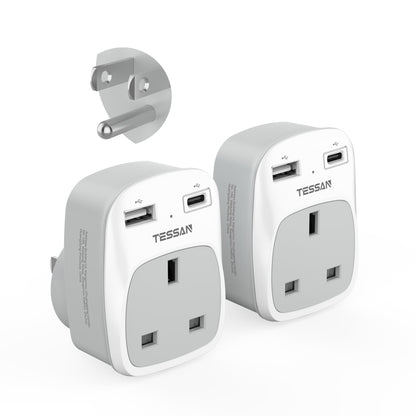 TESSAN UK to South Africa Plug Adapter, Type M Travel Adapter with USB C
