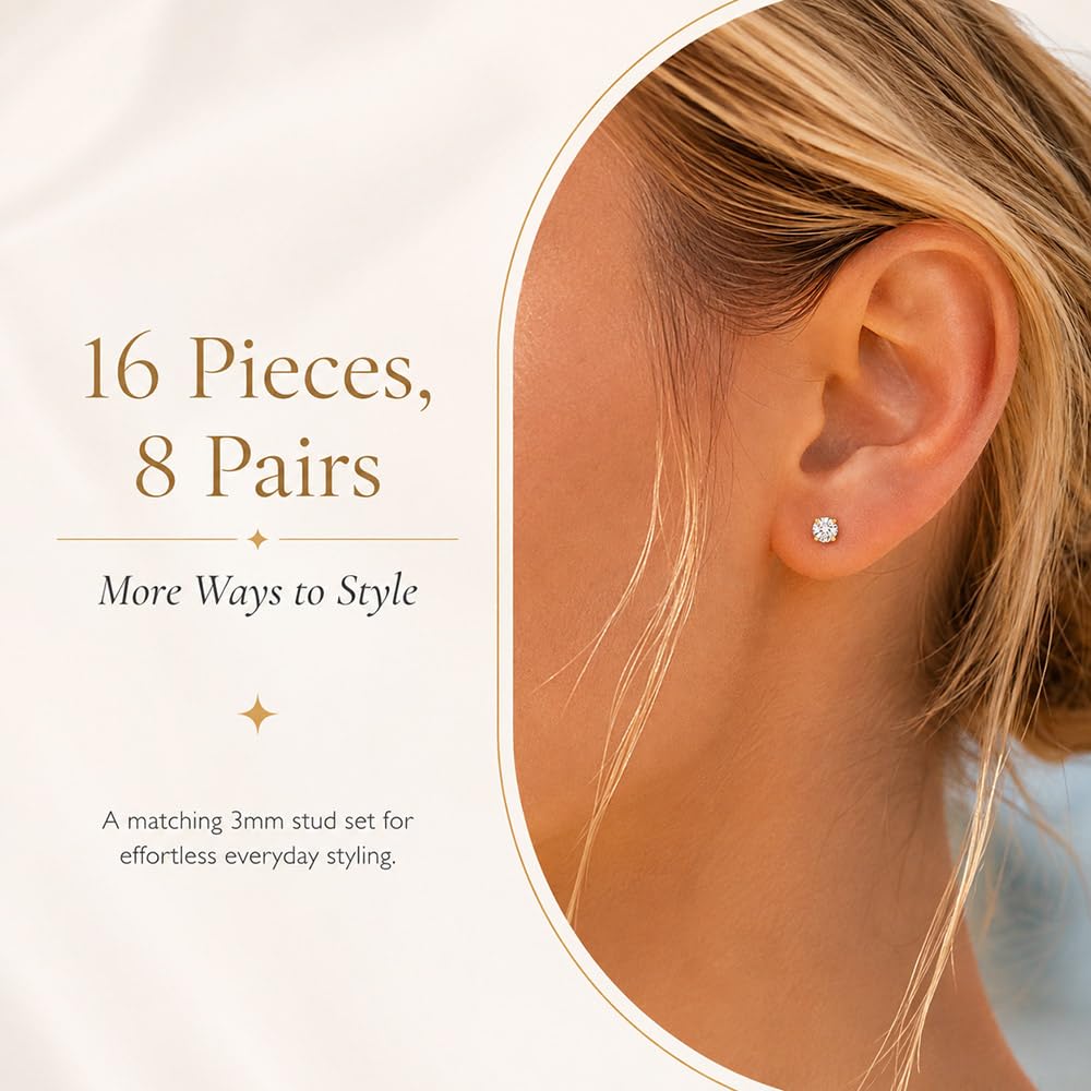10 Pairs Small Stud Earrings for Women Hypoallergenic Multiple Piercings