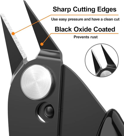 BOENFU Wire Cutter 2 Pack Precision Flush Cutters Side Cutter Small Cable Snips Diagonal Pliers for Cable Tie, 3D Print, Plastic Models, Jewelry, Electronics, Black, 5 Inches