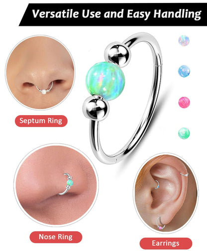 2PCS 18G Opal Cartilage Hoop Earrings, Hypoallergenic Silver Huggie Hoops
