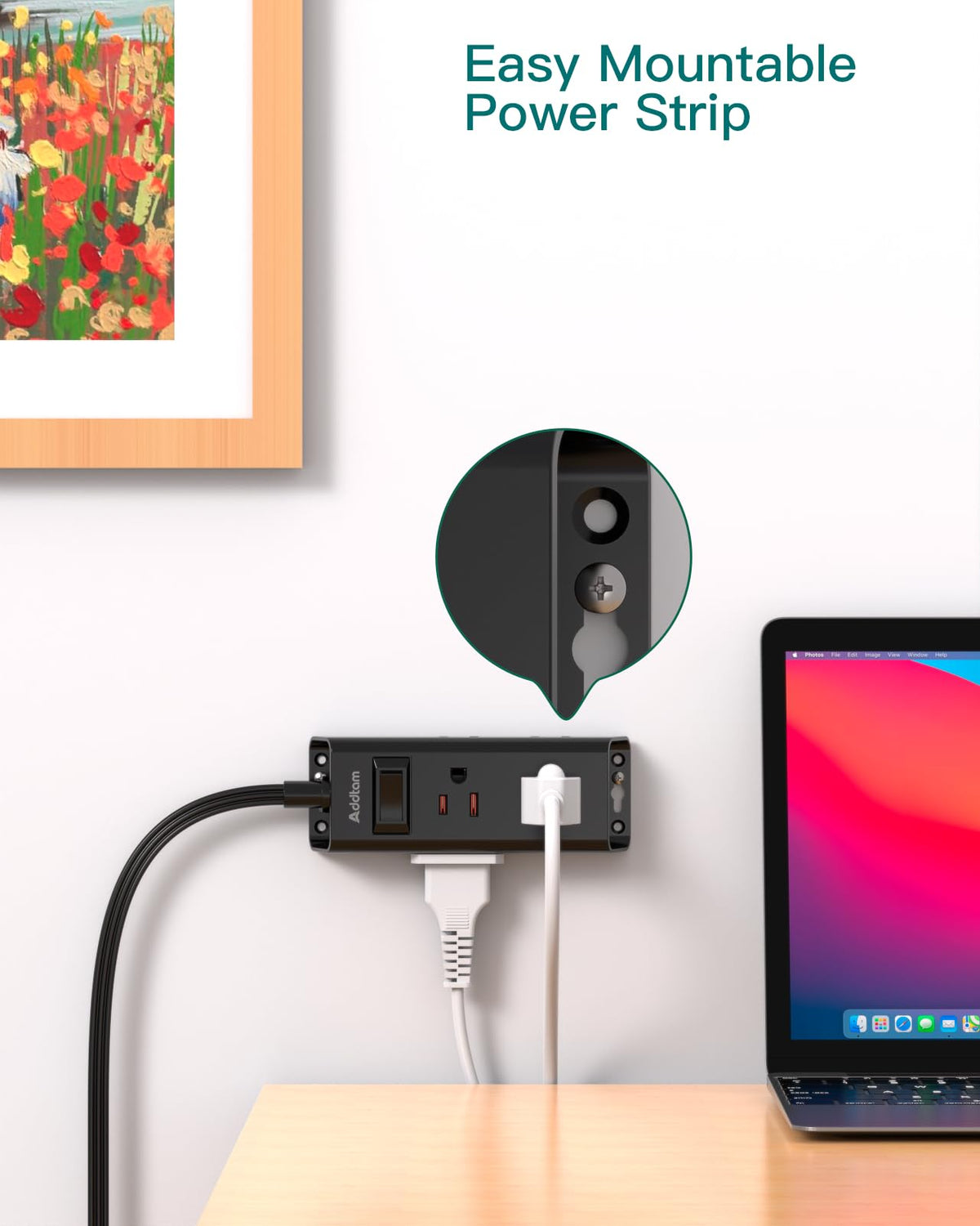 Addtam Flat Plug Extension Cord with 6 Outlet Extender for Cruise Travel