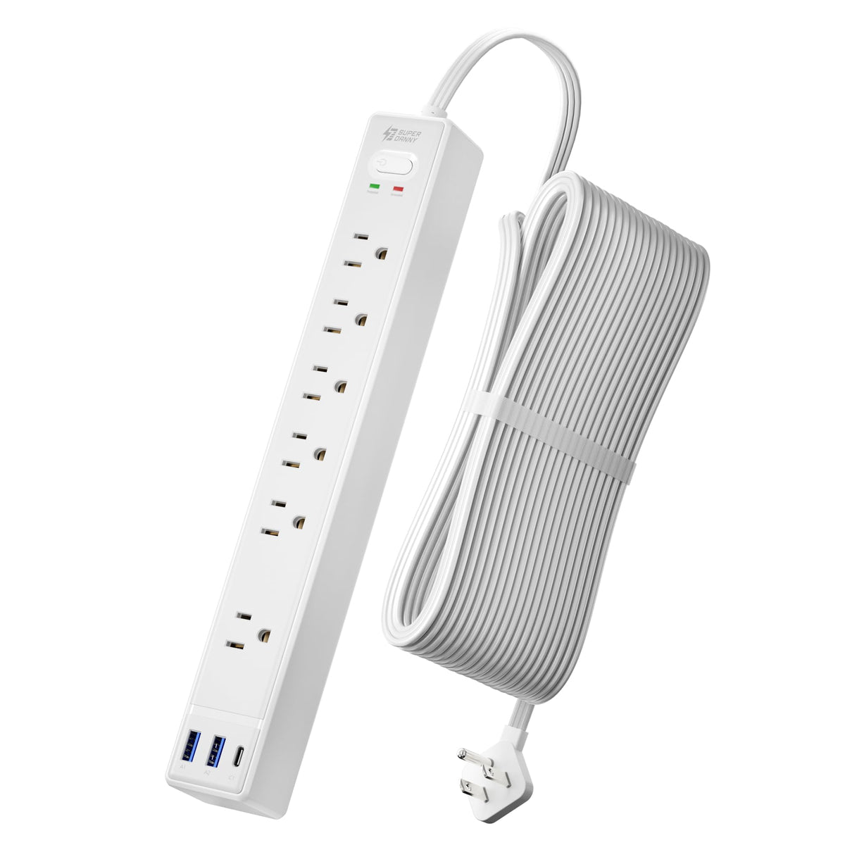 SUPERDANNY 6Ft Thin Extension Cord, Flat Plug Surge Protector Power Strip