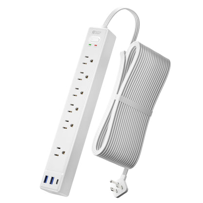 SUPERDANNY 6Ft Thin Extension Cord, Flat Plug Surge Protector Power Strip