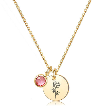 Birth Flower Necklaces for Women, 18K Gold Plated Birthstone Necklaces