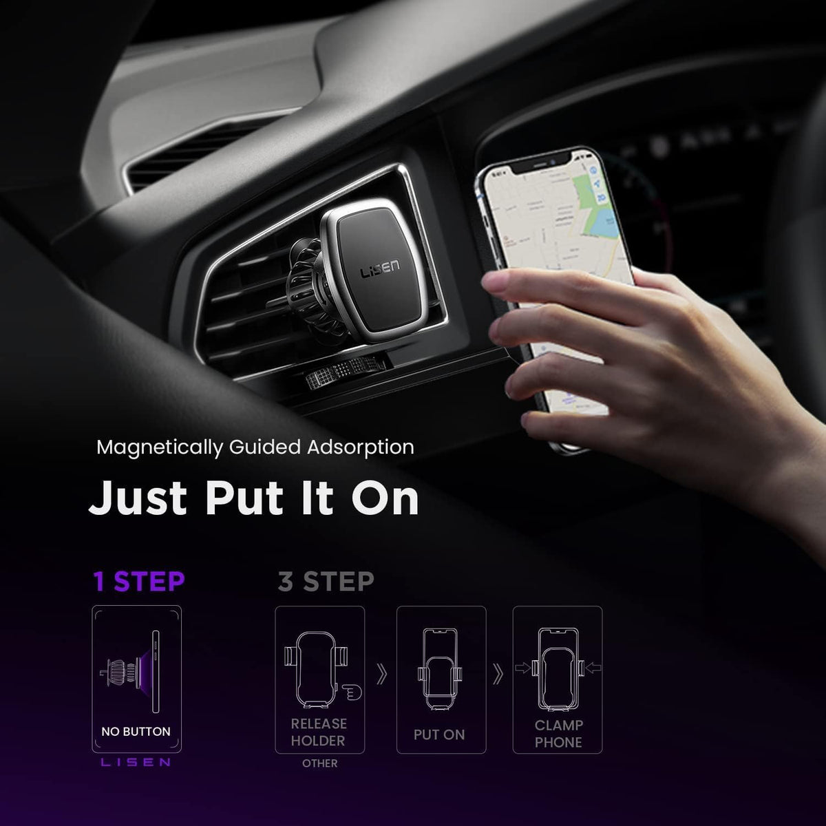 LISEN for MagSafe Car Mount [3800gf Strong Magnet&90+LBS Suction] 360° Adjustable Vacuum Magnetic Phone Holders for Your Car, for iPhone 18 Pro Max 17 16 15 Car Accessories Women Men Smartphone White
