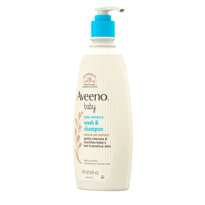 Aveeno Baby Daily Moisture Wash & Shampoo, Tear-Free, 18 fl. oz