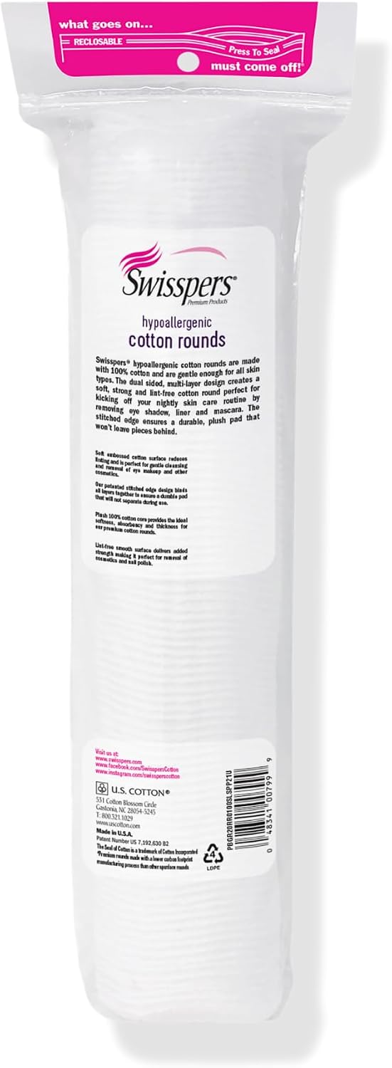 Swisspers Premium Cotton Rounds, Dual-Sided, 100 Count (Pack of 6)
