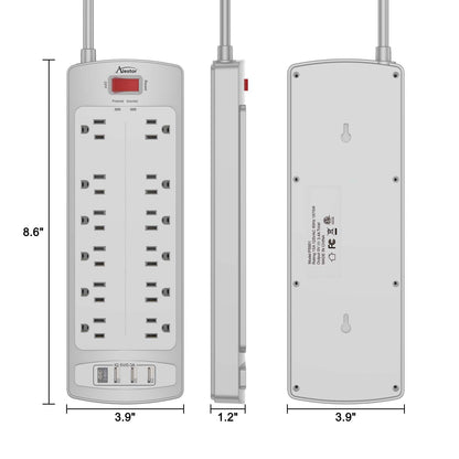 ALESTOR 10 Ft Surge Protector Power Strip with 12 Outlets and 4 USB Ports