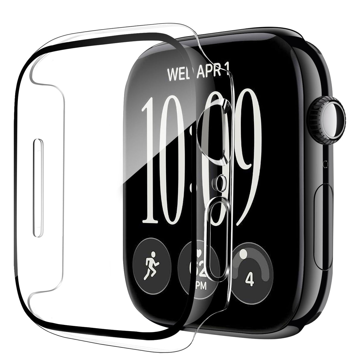 Smiling 2 Pack Case Compatible with Apple Watch Series 9 (2023)/Series 8 /Series 7 45mm with Tempered Glass Screen Protector, Hard PC Case Overall Protective Cover- Starlight
