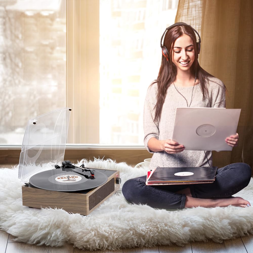 Seasonlife® Record Player for Vinyl Turntable with Speakers,Pale Purple