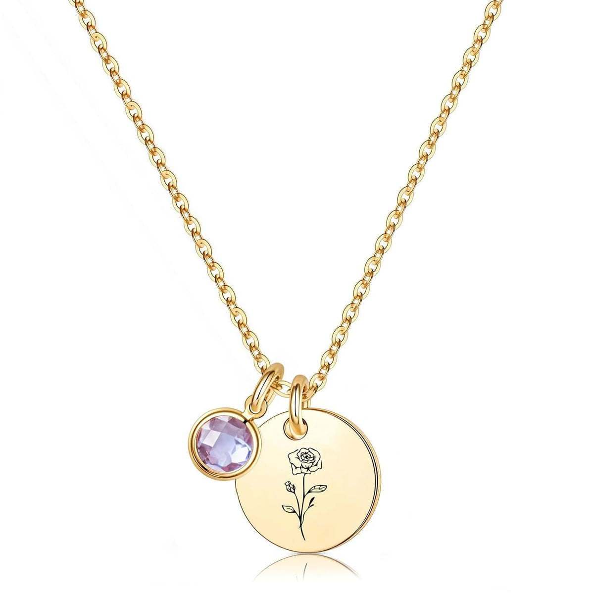 Birth Flower Necklaces for Women, 18K Gold Plated Birthstone Necklaces