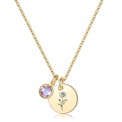 Birth Flower Necklaces for Women, 18K Gold Plated Birthstone Necklaces