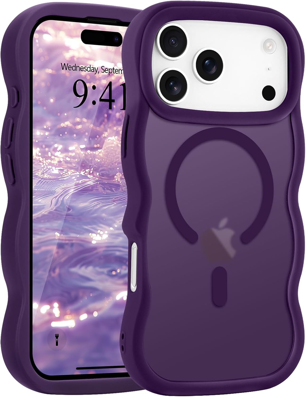 Pepmune for iPhone 16 Pro Max Case Curly Wavy Frame Translucent, Burgundy