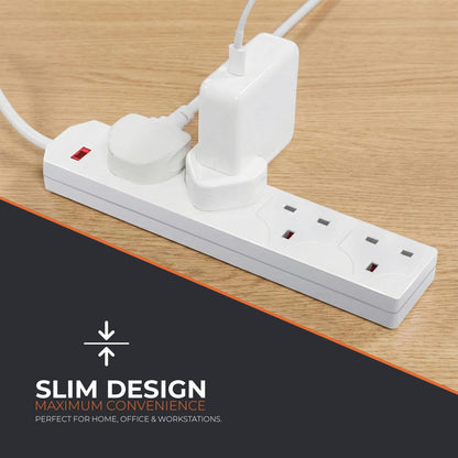 Wolf Power 4 Way Extension Lead, 2 Metre Extension Cable with UK 3 Pin Plug, Multi Socket Power Strip, Wall Mountable, Suitable for Home, Office & Appliances (White, 1 Pack)