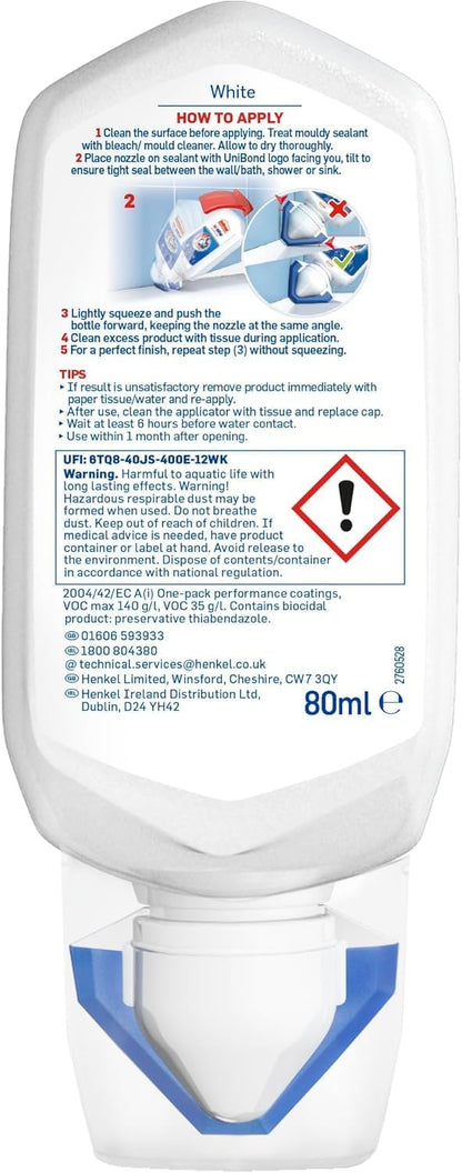 UniBond Re-New, White Silicone Sealant Renewal, Kitchen & Bath, 1 x 80 ml