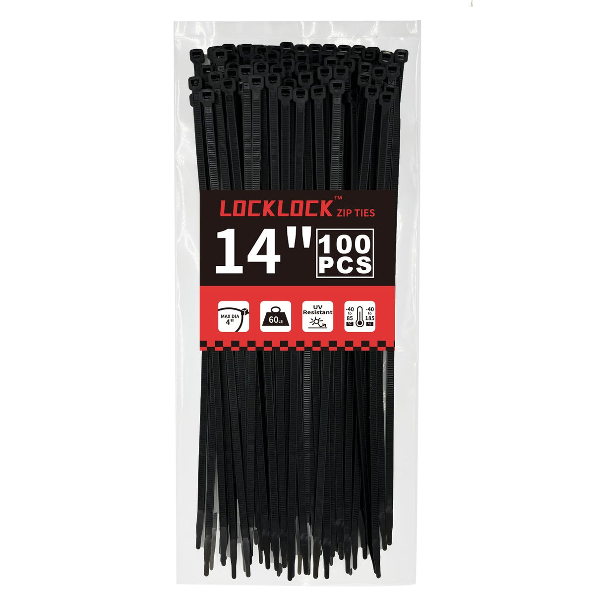 Black Zip Ties Assorted 12+8+6+4 inch, 200 Pack, Cable Ties, UV Resistant Wire Ties for Outdoor Use,Tie Straps, LOCKLOCK
