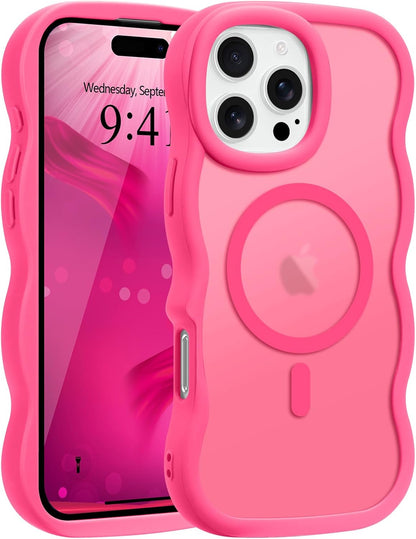 Pepmune for iPhone 16 Pro Max Case Curly Wavy Frame Translucent, Burgundy