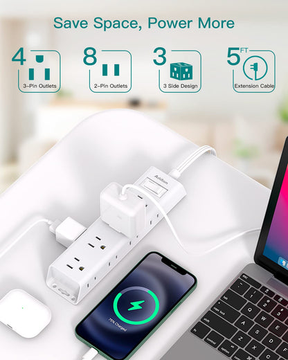 Flat Plug Power Strip, Ultra Thin Flat Extension Cord - 12 Outlets 3 Sides