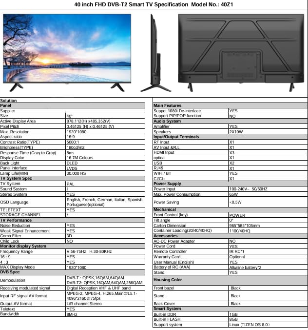 HYE 43" LED Smart TV - 4K Ultra HD, Samsung Tizen OS & Gaming Hub, Black