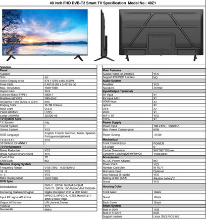 HYE 43" LED Smart TV - 4K Ultra HD, Samsung Tizen OS & Gaming Hub, Black