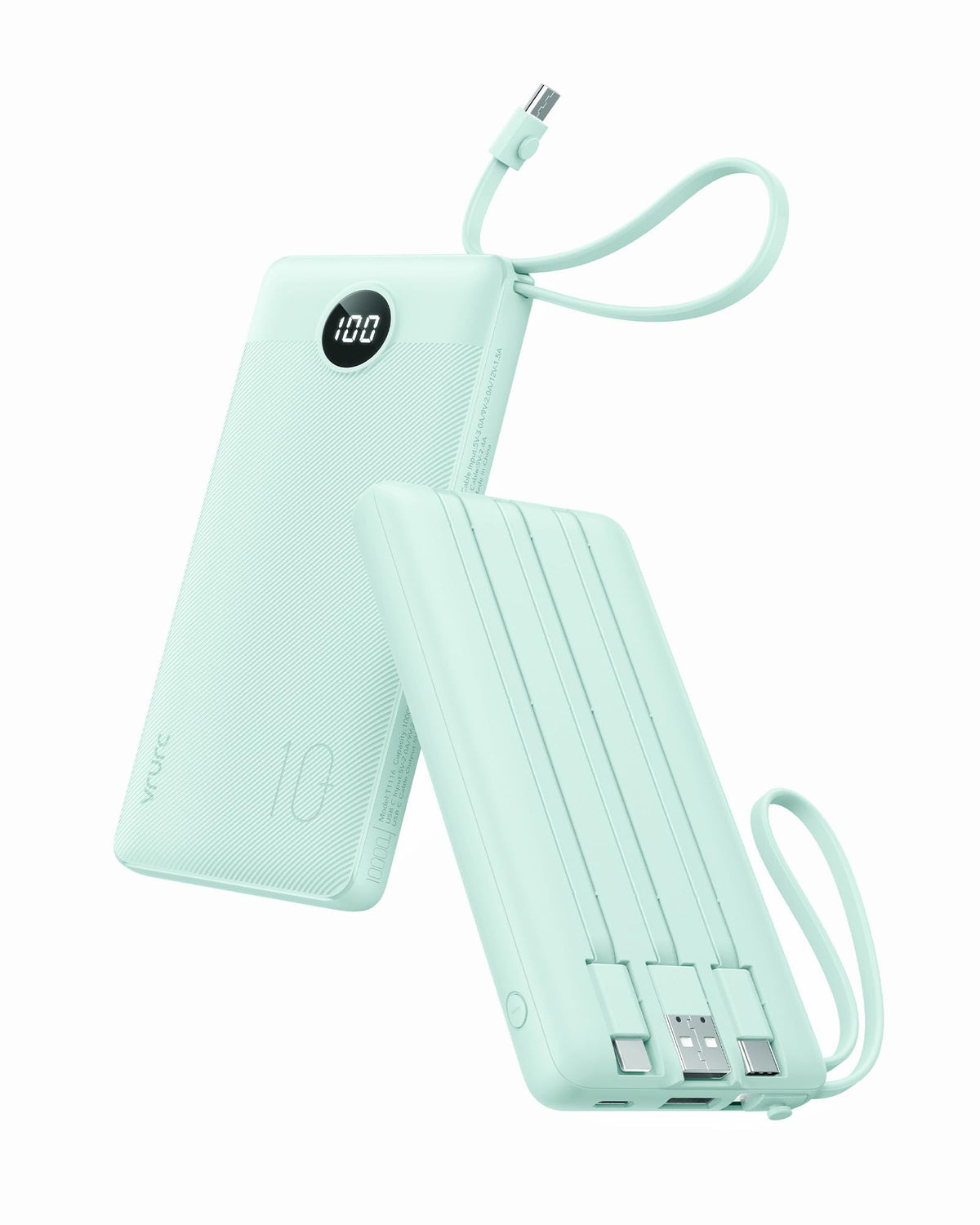 VRURC Portable Charger, Built in 4 Cables & Lanyard Power Bank 10000mAh
