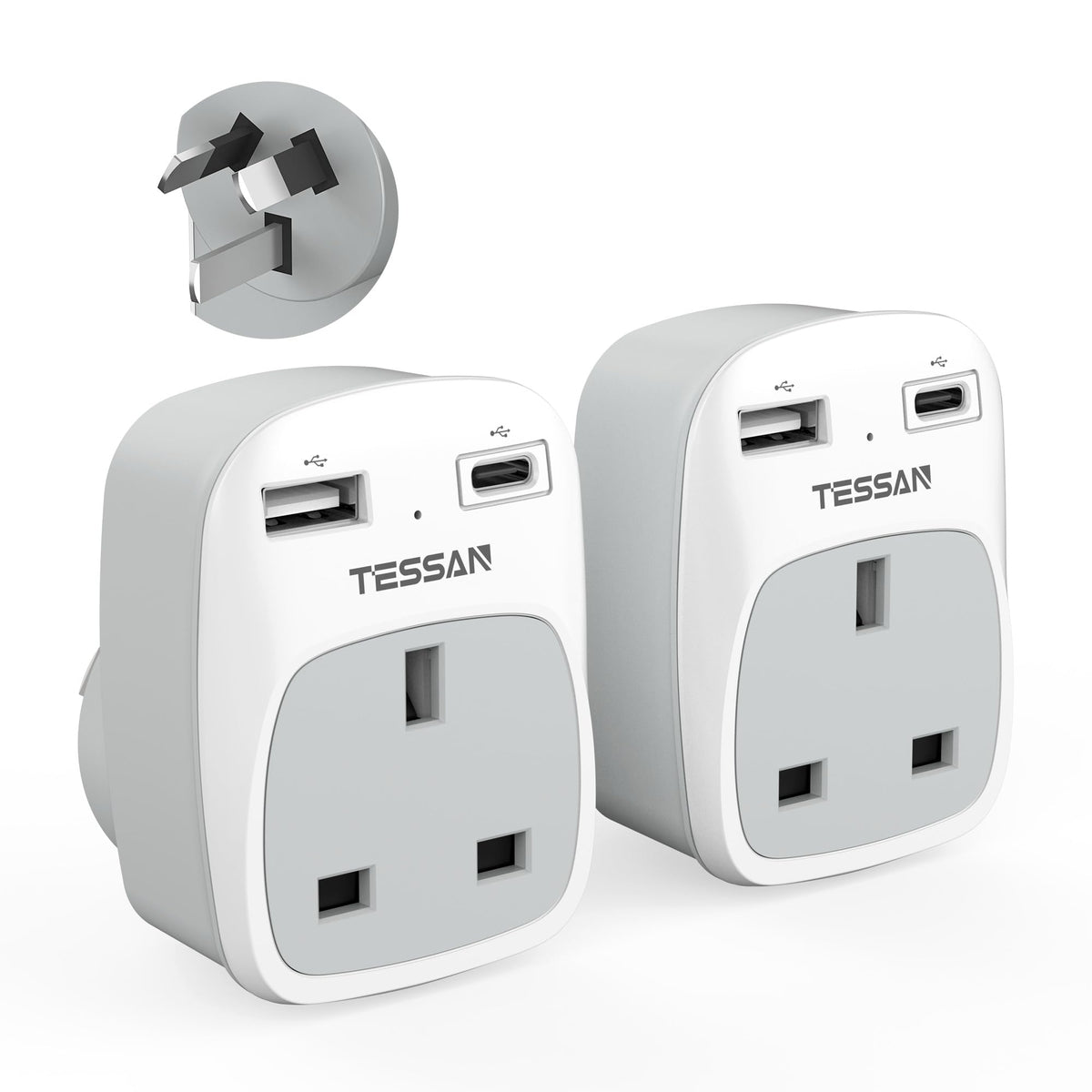 TESSAN UK to South Africa Plug Adapter, Type M Travel Adapter with USB C