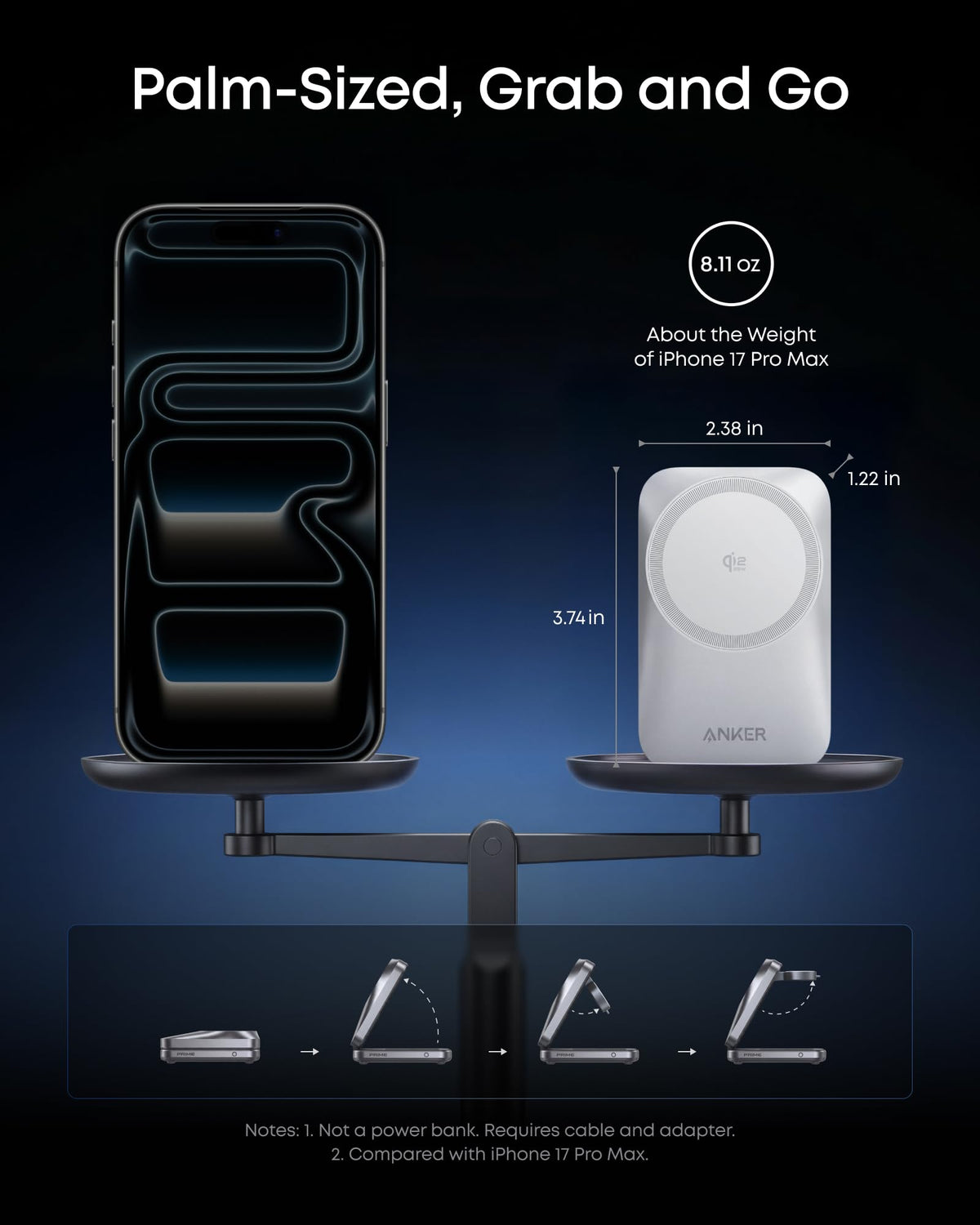 Anker Prime 25W Qi2.2-Certified Palm-Sized 3-in-1 Foldable MagSafe Charger