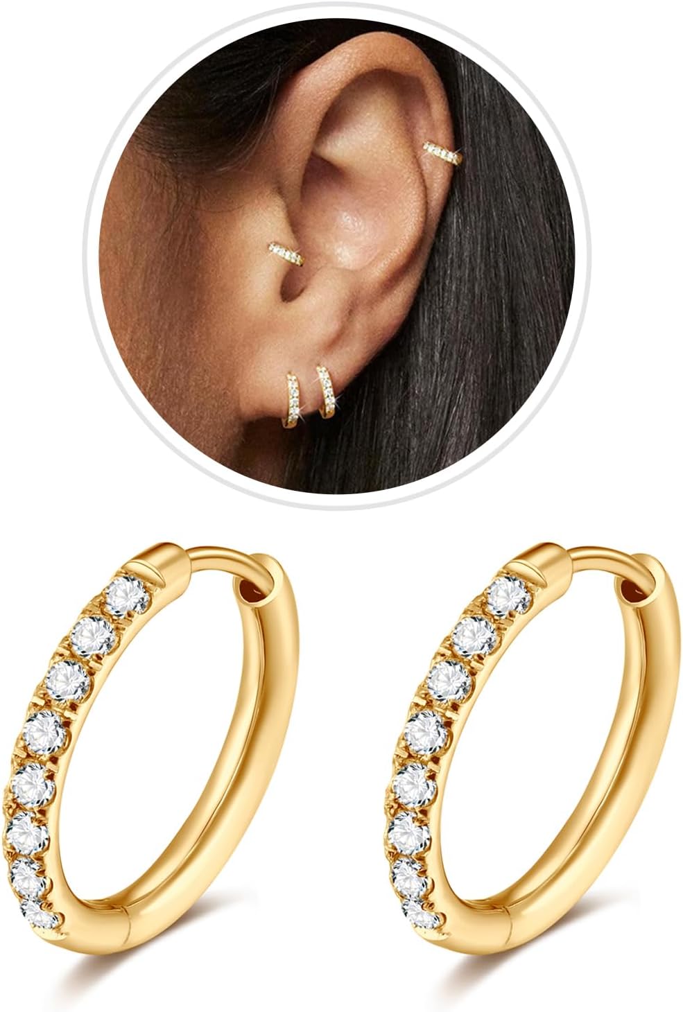 CZ Huggie Hoop Earrings, Stainless Steel Small Hoop Earrings