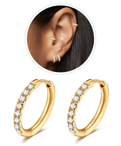 CZ Huggie Hoop Earrings, Stainless Steel Small Hoop Earrings