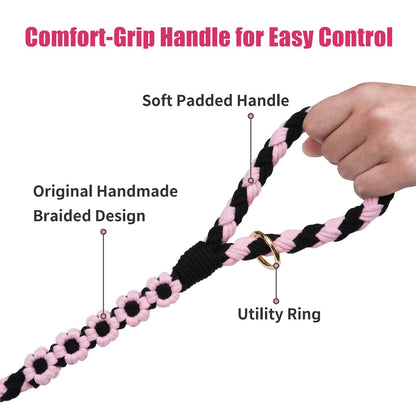 5FT Braided Cotton Rope Leash for Small, Medium and Large Dogs, Red & White Twist