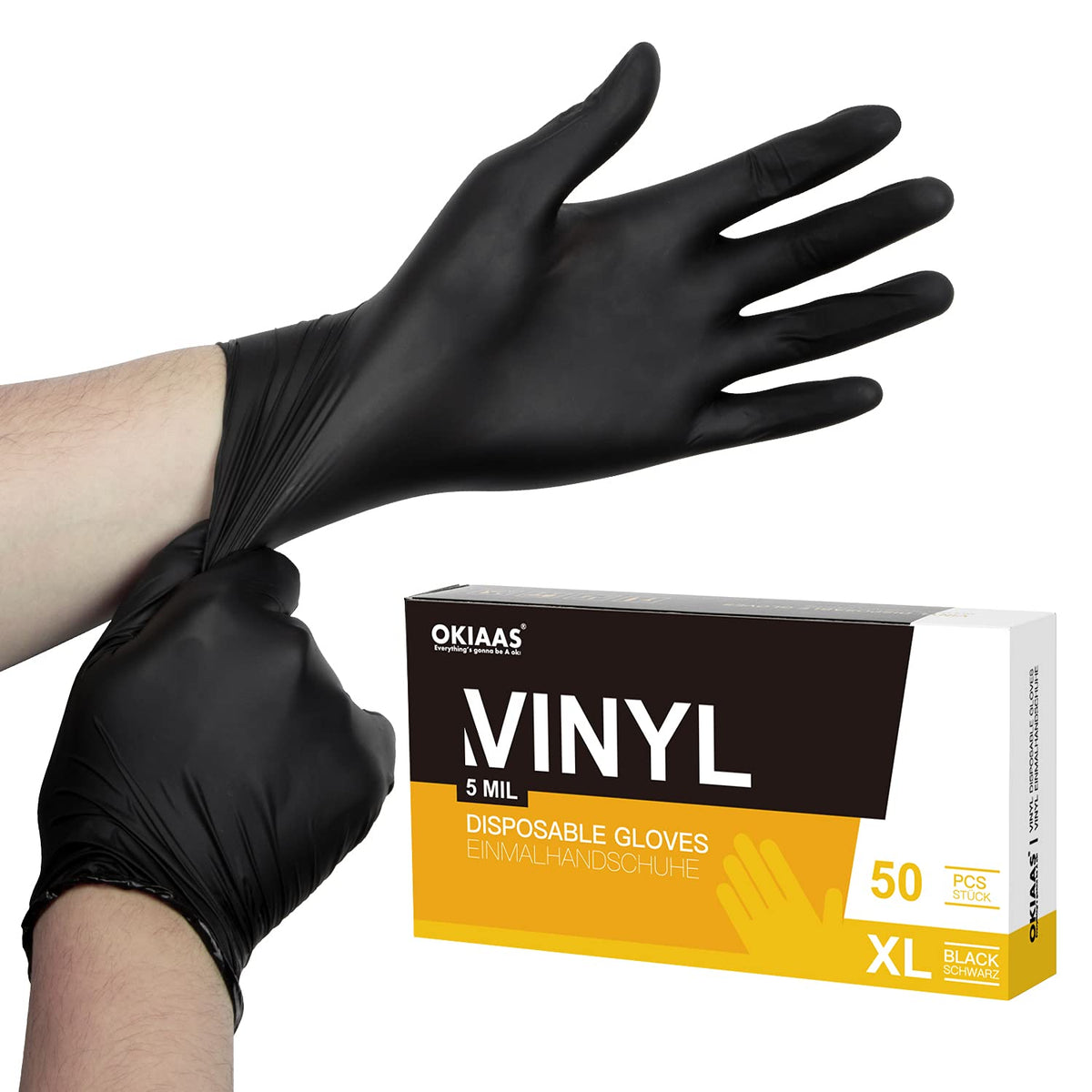 OKIAAS Vinyl Disposable Gloves, Latex-Free, Powder Free, Food Grade