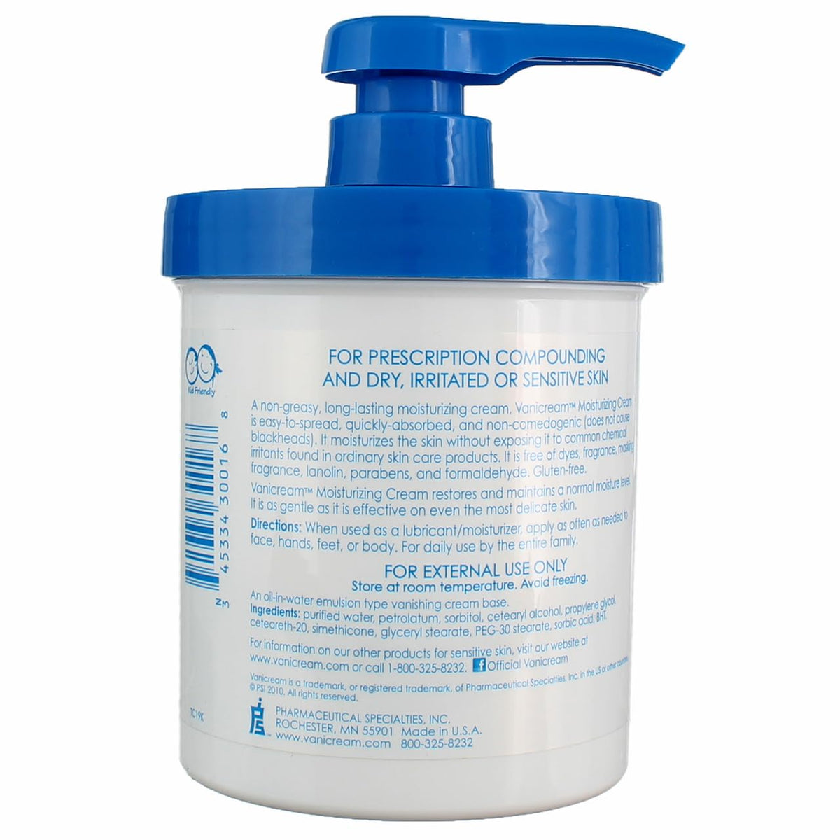 Vanicream Moisturizing Cream, Body & Face Moisturizer, 16 Oz Pump Dispenser