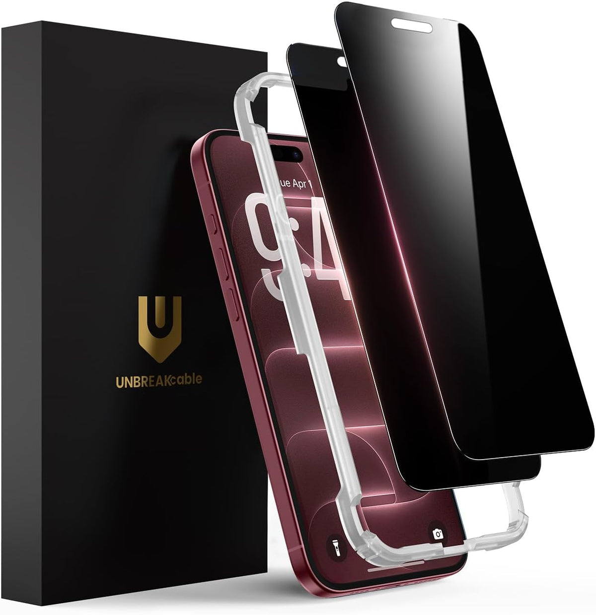UNBREAKcable Privacy Screen Protector for iPhone 15, Full Coverage