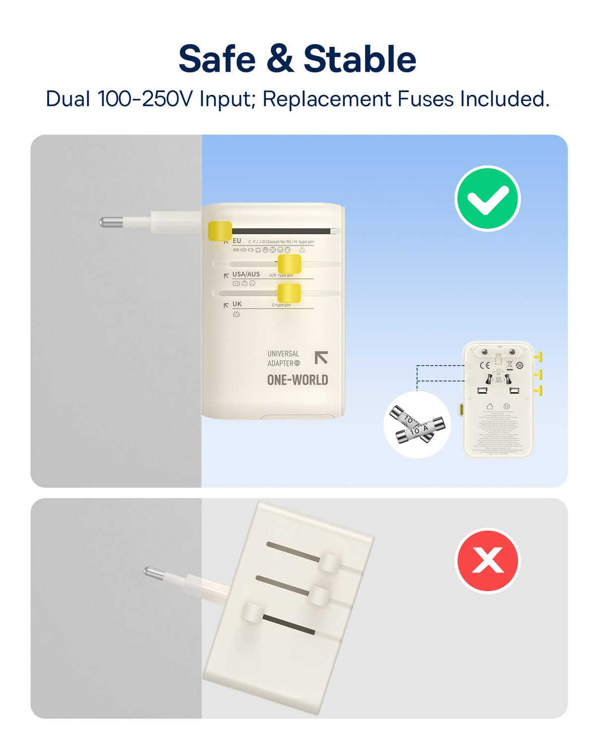 Baseus 70W Universal Travel Adapter, 6-in-1 International Plug Adapter