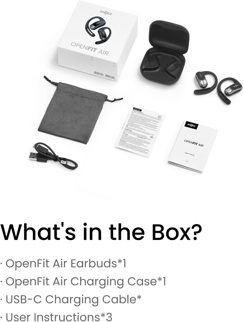 SHOKZ OpenFit Air - Open-Ear Headphones, True Wireless Earbuds, Water Resistant, Secure Earhooks for Daily Use, Black