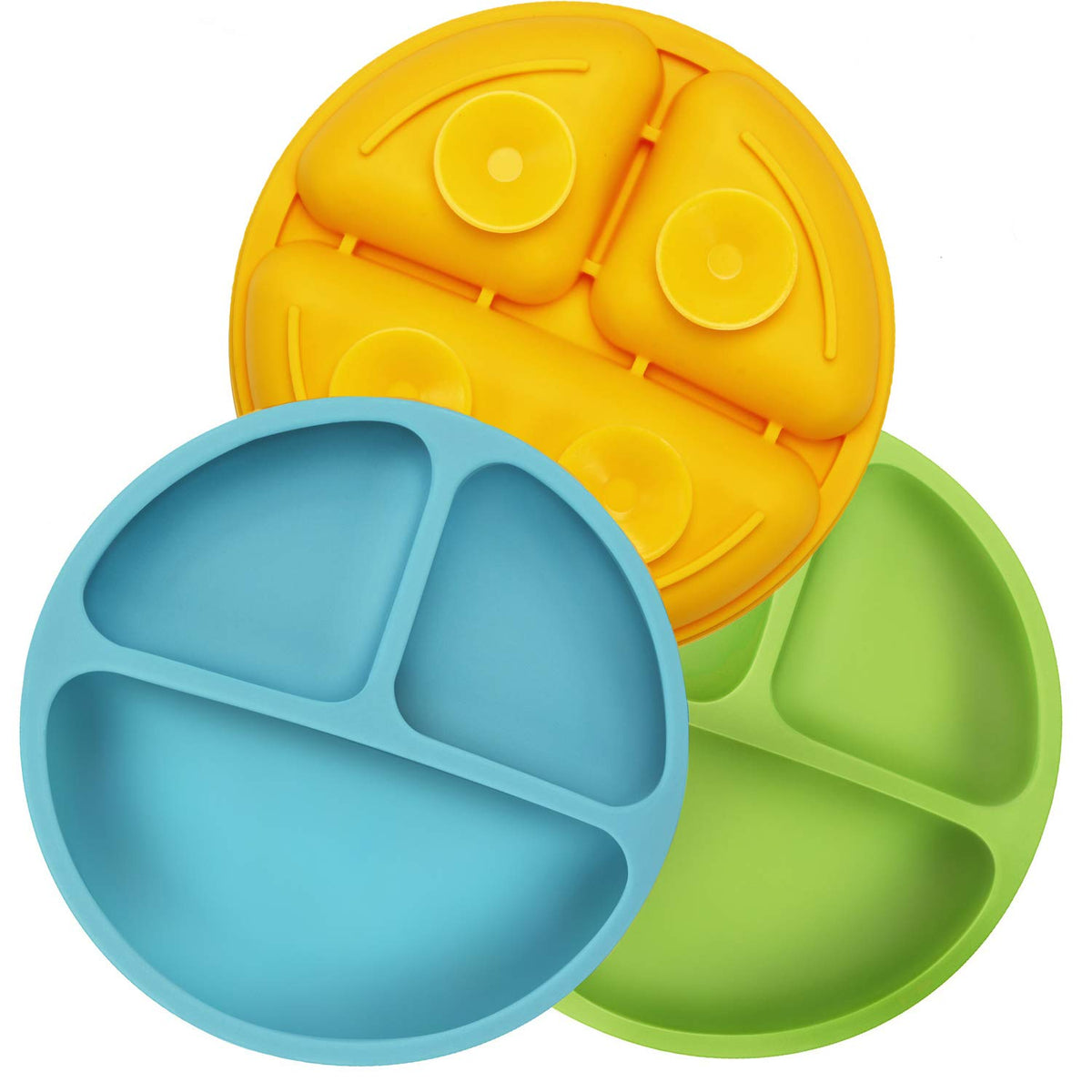 PandaEar 3 Pack Toddler Plates, Silicone Divided Suction Plate for Babies, BPA-Free 100% Food-Grade Silicone Unbreakable Baby Plate (Pink/Purple/Blue, Without Lids)