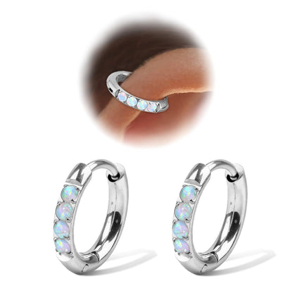 1Pair 316L Surgical Steel Opal Small Hoop Earrings for Women Hypoallergenic Medical Grade Lightweight For Cartilage Helix Daith Tragus Lobe Piercing Jewelry