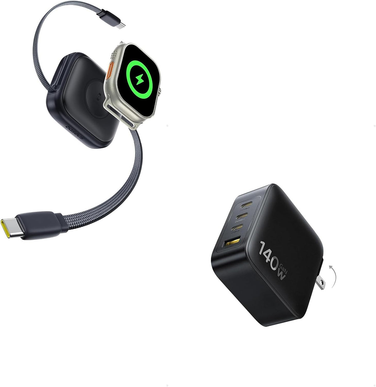 Baseus PD3.1 140W USB C Charger, PPS Fast Charger Type C, Fast Charging Block and Baseus Retractable USB C Cable for Apple Watch, 100W 5A Fast Charging Cable