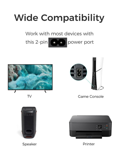 TPLTECH AC Power Cord for Sony PS5/PS4/PS3 Slim, Xbox Series S/Series X, Xbox One S/One X, 2 Prong C7 Universal TV Power Cable Replacement