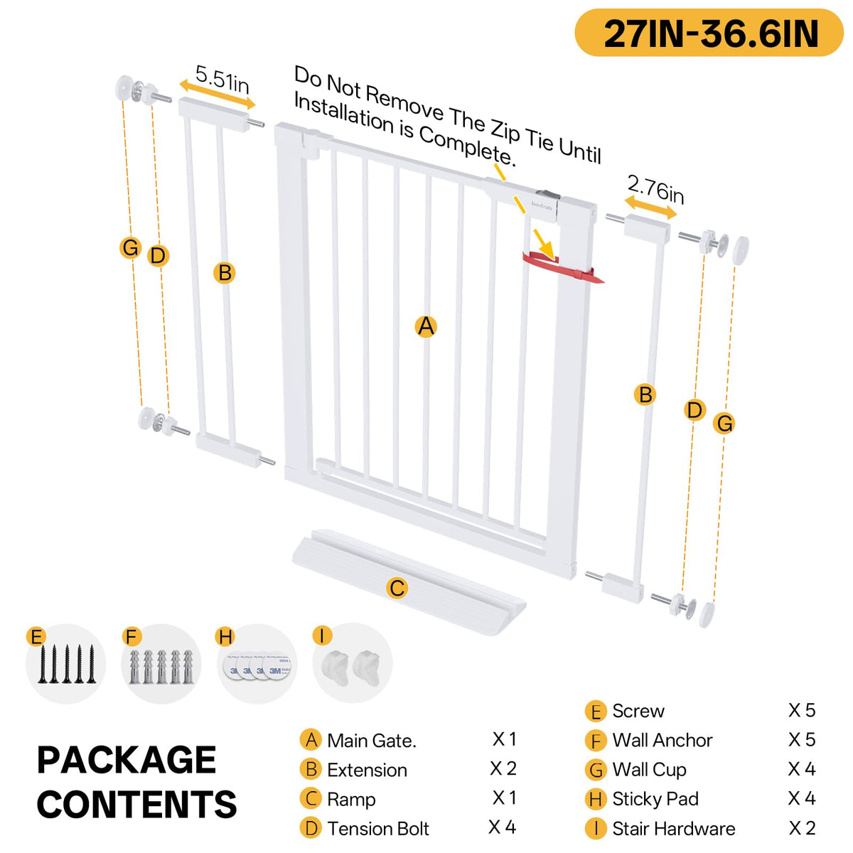 InnoTruth 27-36.6 in Wide Baby Gate for Stairs and Doorways, Black