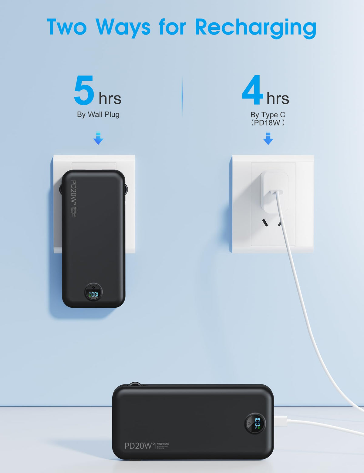 citicr Portable Charger 10000mAh PD20W w/Built-in Cables & Wall Plug Purple